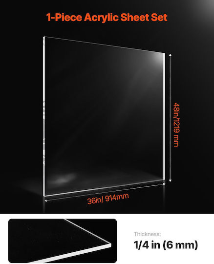 Vevor 1 bucată Foaie de Plexiglas Acrilic 36 X 48 Inch Foaie de Plastic 1/4 Inch Grosime