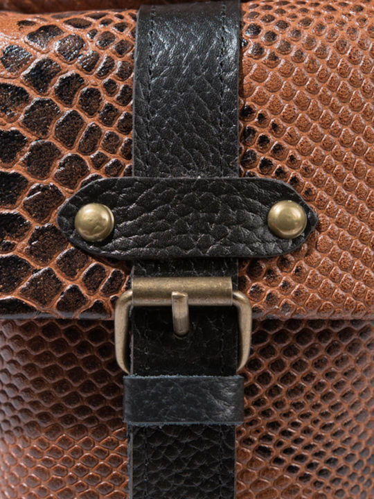 Leder Damentasche Rucksack Tan Animal Print