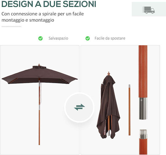 Square Wooden Brown Garden & Terrace Parasol 2x1.5xHeight 2.3m