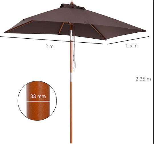 Square Wooden Brown Garden & Terrace Parasol 2x1.5xHeight 2.3m