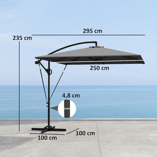 Hanging Squared Metal Grey Parasol 3x2.5m