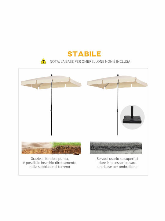 Umbrella Floor Square Aluminum Beige with Base & Steering Wheel 2x1.3m