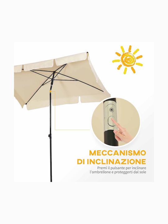 Umbrella Floor Square Aluminum Beige with Base & Steering Wheel 2x1.3m