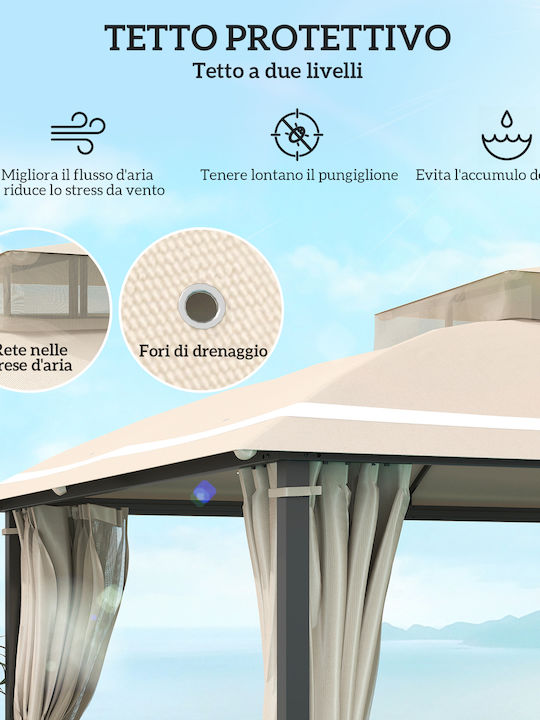 Outsunny Beige Garden Gazebo 3.7x3m