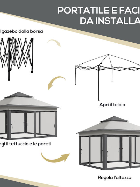 Outsunny Gazebo Grădină Gri x3.26m