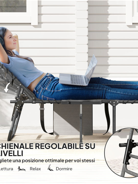 Deckchair Metallic with Cushion Gray with Table 60x190x31cm.