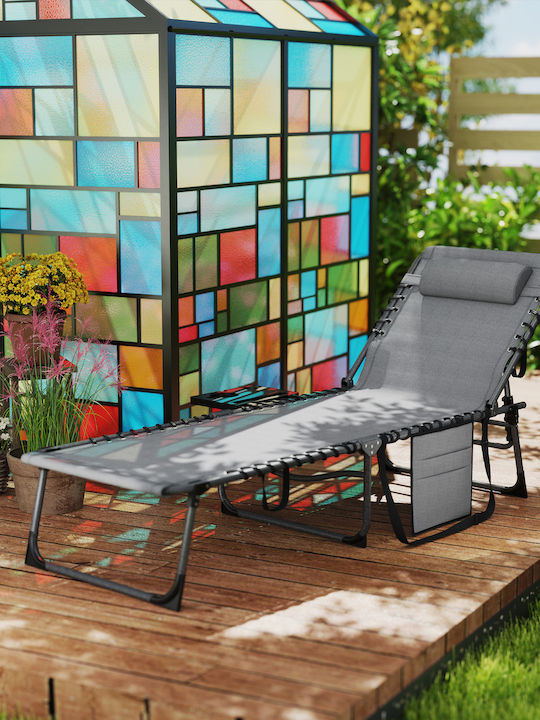 Deckchair Metallic with Cushion Gray with Table 60x190x31cm.