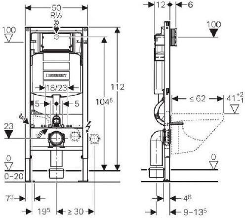 Geberit Sigma Εντοιχιζόμενο Πλαστικό Καζανάκι Γωνιακό Χαμηλής Πίεσης