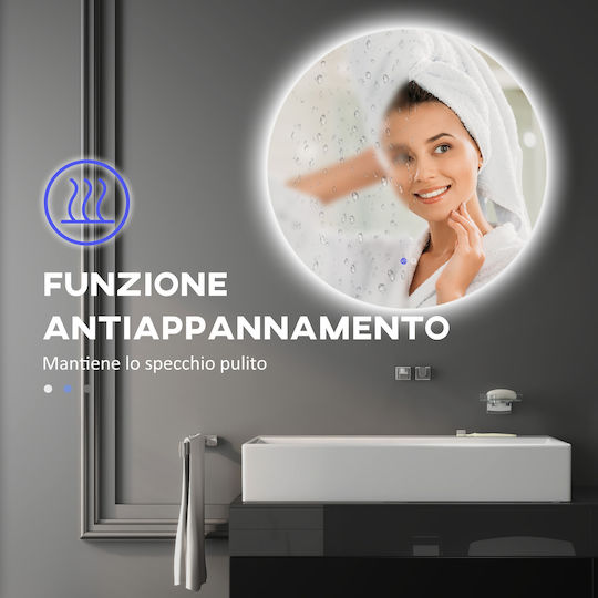 Kleankin 834-601V01CR Στρογγυλός Led Αφής από Μέταλλο 70x70cm Λευκός