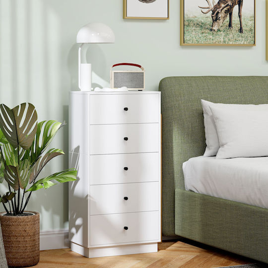 Wooden Chest of Drawers with 5 Drawers White 47x29x95cm