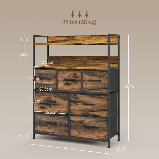 Wooden & Metallic Chest of Drawers Καφέ Και Μαύρο with Fabric Coating 79x29x101cm