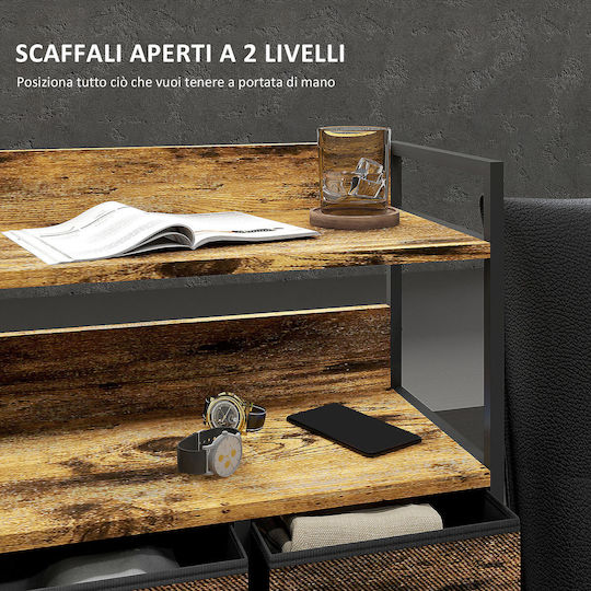 Wooden & Metallic Chest of Drawers Καφέ Και Μαύρο with Fabric Coating 79x29x101cm