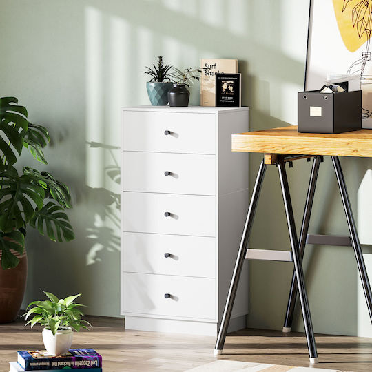 Wooden Chest of Drawers with 5 Drawers White 47x29x95cm