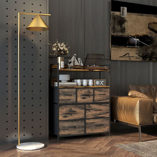 Wooden & Metallic Chest of Drawers Καφέ Και Μαύρο with Fabric Coating 79x29x101cm