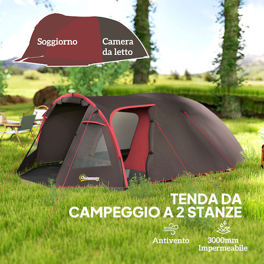 Outsunny Σκηνή Camping Τούνελ Ορειβασίας Γκρι 4 Εποχών για 4 Άτομα Αδιάβροχη 3000mm 360x250x130εκ.