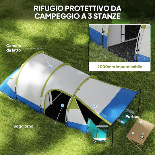 Outsunny Camping Tent Tunnel Green with Double Cloth 3 Seasons for 3 People 420x200x150cm