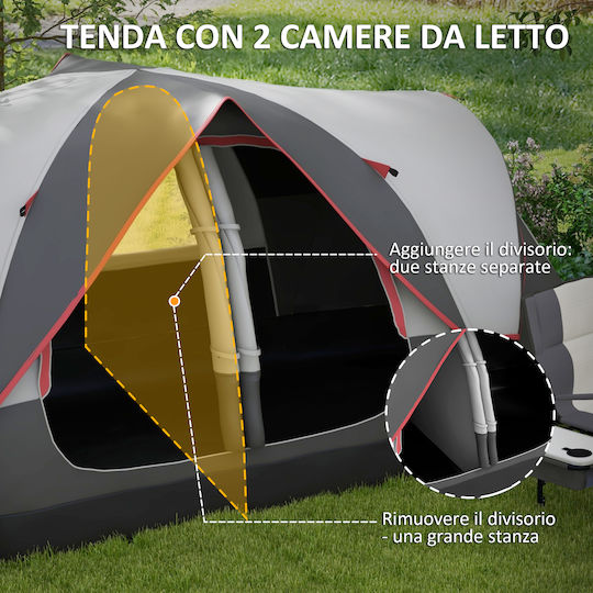 Outsunny Σκηνή Camping Τούνελ Γκρι με Διπλό Πανί 3 Εποχών για 6 Άτομα 450x215x180εκ.
