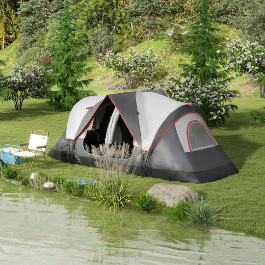 Outsunny Σκηνή Camping Τούνελ Γκρι με Διπλό Πανί 3 Εποχών για 6 Άτομα 450x215x180εκ.