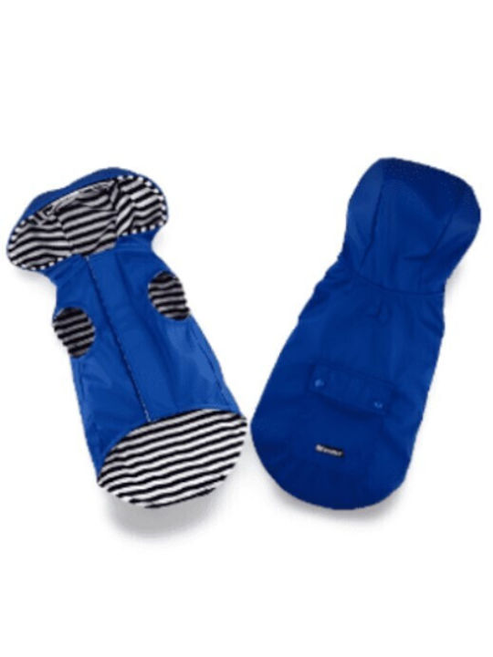 Pet Interest Stripe Lining Waterproof Dog Coat with Hood Blue XXLarge 55cm