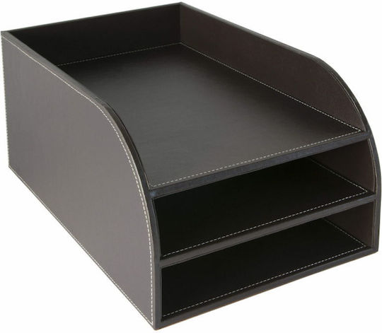Osco Leather Filing Tray with 3 Shelves Brown