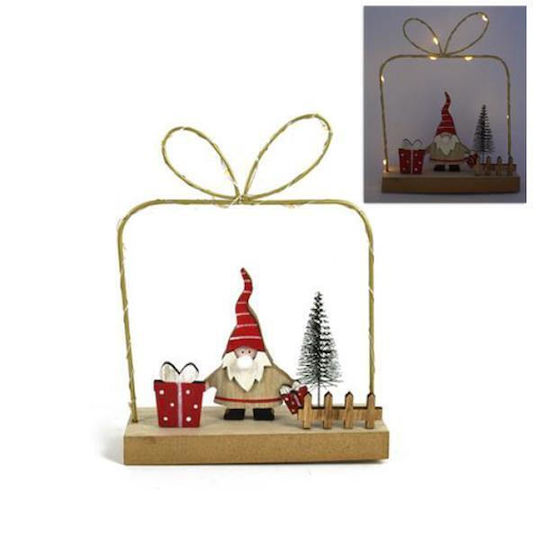Luminat Decorativ Moș Crăciun Bej din Lemn 17x13.5x4.5cm.