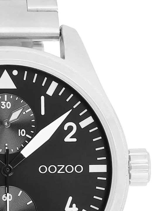 Oozoo Timepieces Ανδρικό Ρολόι 42mm Μπαταρίας με Ασημί Μεταλλικό Μπρασελέ