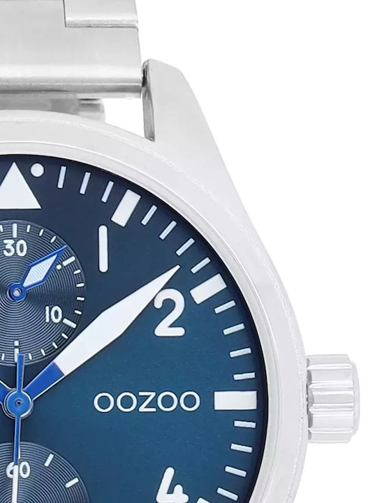 Oozoo Timepieces Ανδρικό Ρολόι 42mm Μπαταρίας με Ασημί Μεταλλικό Μπρασελέ