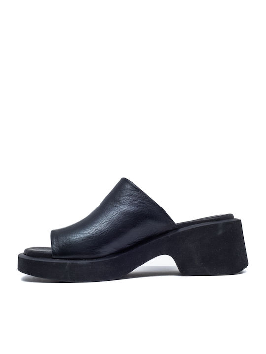 Leder Mules mit Absatz in Schwarz Farbe