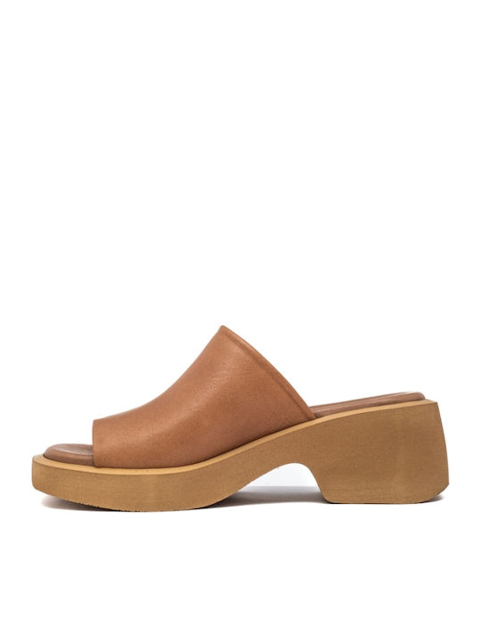 Leder Mules mit Absatz in Braun Farbe