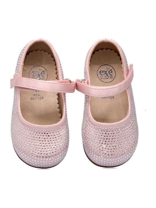 Kids Leather Ballerinas with Hoop & Loop Closure Pink