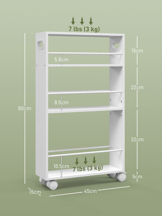 HomCom Wooden Kitchen Trolley 3 Tiers White 45x15x80cm