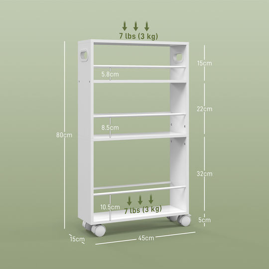 HomCom Τρόλεϊ Κουζίνας Ξύλινο 3 Θέσεων Λευκό 45x15x80cm