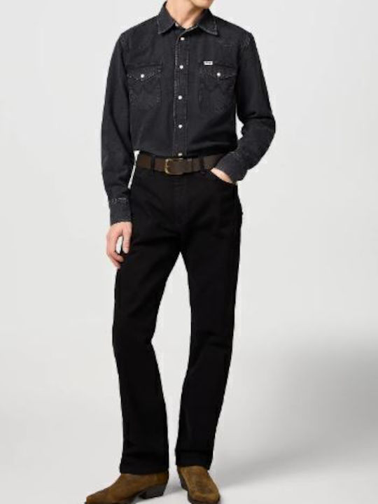 Western Long-sleeved Denim Shirt Rinse Black