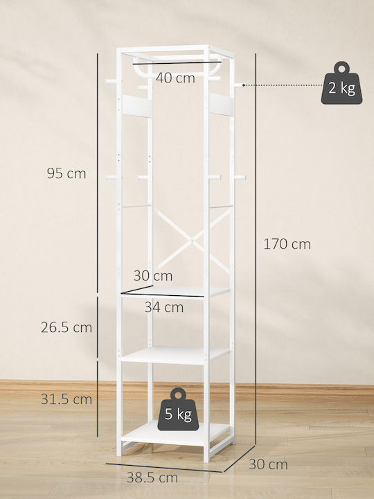 HomCom Κρεμάστρα Δαπέδου από Μέταλλο Λευκή 38.5x30x170cm