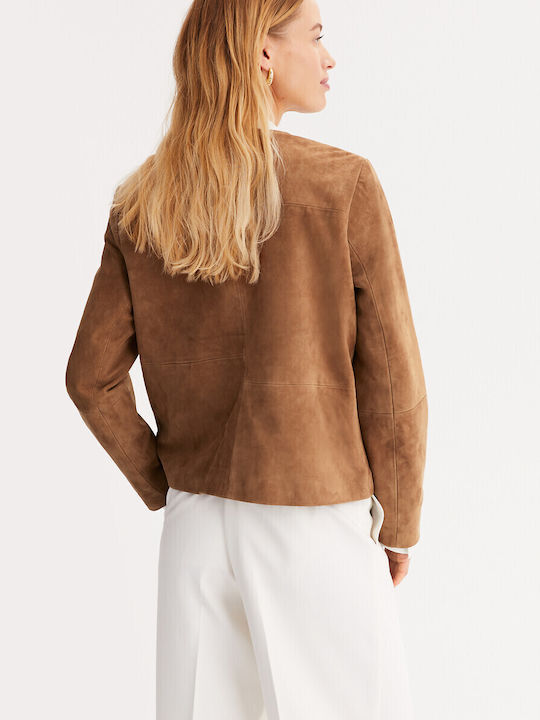 Γυναικείο Suede Biker Jacket Καφέ