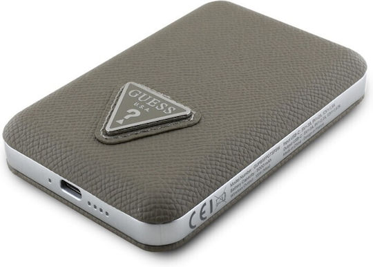 Guess Grained Triangle Logo MagSafe Power Bank 5000mAh 15W με Θύρα USB-C Καφέ