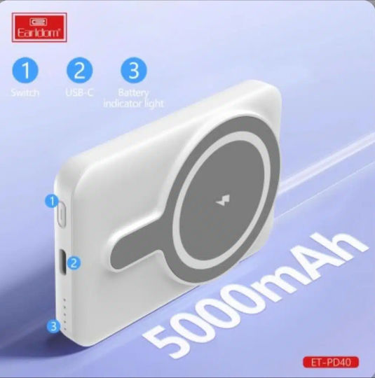 Earldom ET-PD40 MagSafe Power Bank 5000mAh 15W με Θύρα USB-C Λευκό