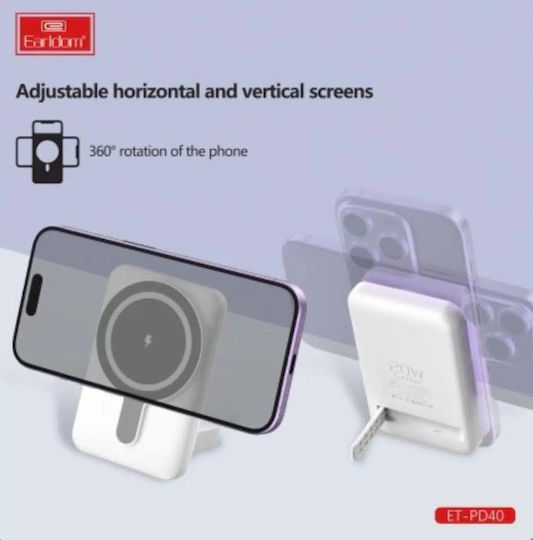 Earldom ET-PD40 MagSafe Power Bank 5000mAh 15W με Θύρα USB-C Λευκό