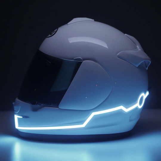 Set 2 Benzi LED Iluminare Cască Motocicletă Culoare Albă Telecomandă cu Fir Alimentat cu Baterie