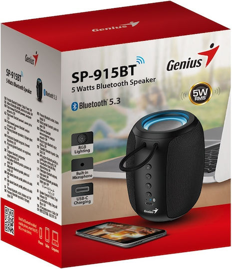 Genius SP-915BT Ηχείο Bluetooth 5W με Διάρκεια Μπαταρίας έως 6 ώρες Μαύρο