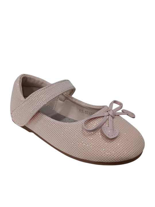 Kids Leather Ballerinas with Hoop & Loop Closure Pink