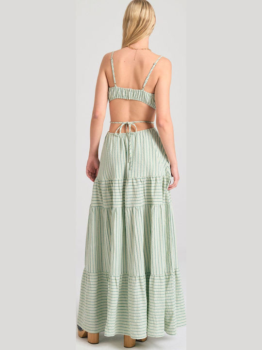 Καλοκαιρινό Maxi Φόρεμα Πλεκτό με Βολάν Sage Green