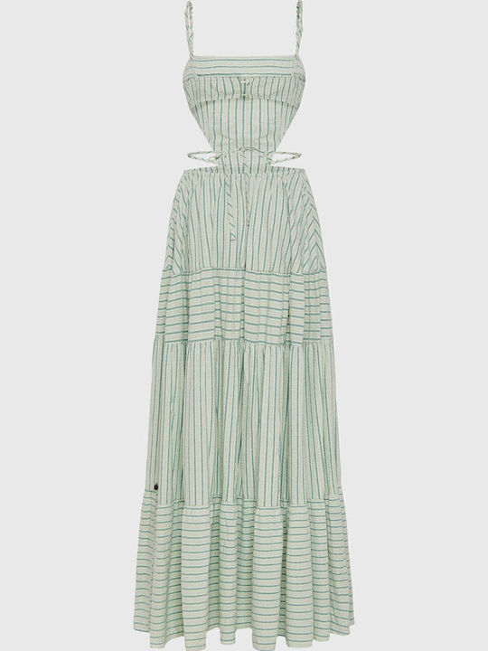 Καλοκαιρινό Maxi Φόρεμα Πλεκτό με Βολάν Sage Green