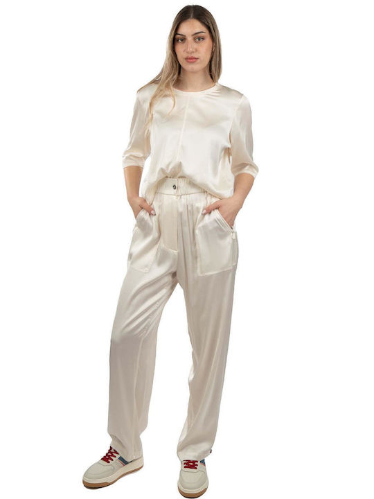 Replay Women's High-waisted Fabric Trousers Pink