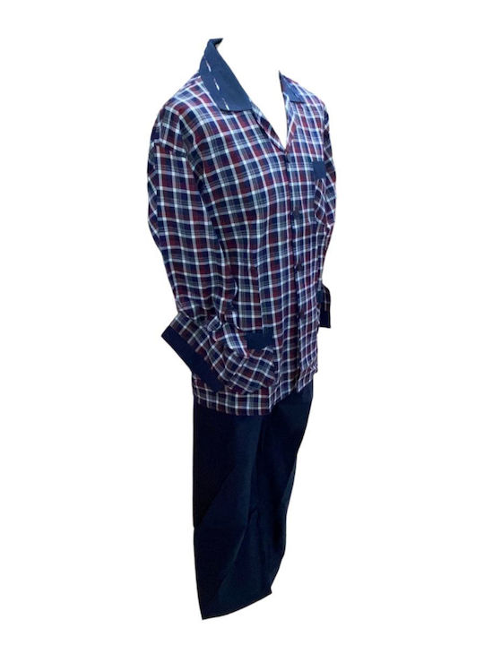 Nikiforos Men's Winter Checked Pajamas Set Blue-red