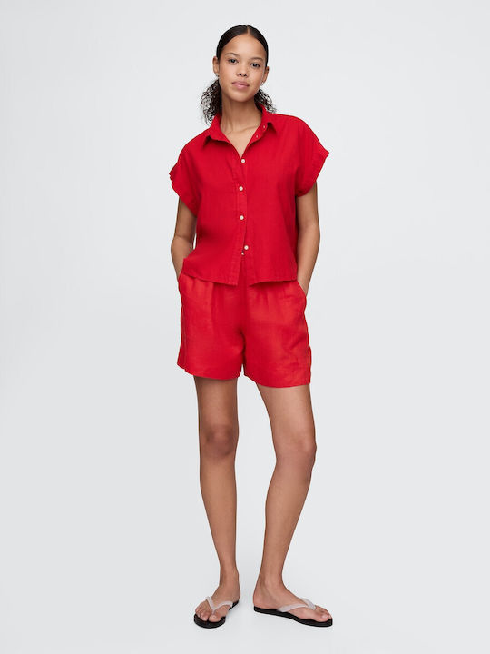 Μακρυμάνικο Γυναικείο Λινό Πουκάμισο Tomato Sauce Red