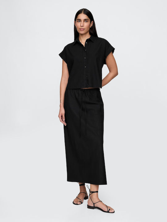 Μακρυμάνικο Γυναικείο Λινό Πουκάμισο True Black