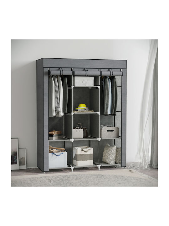 HomCom Fabric Wardrobe with Zipper and Shelves in Gray Color 125x43x162.5cm