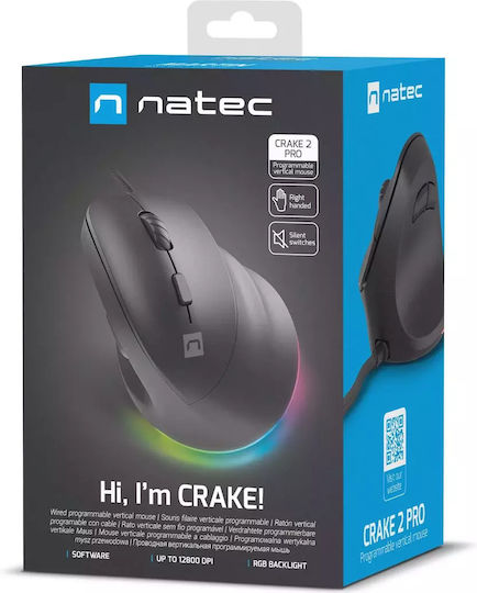 Natec Crake 2 Pro С кабел Ергономичен Мишка Черен