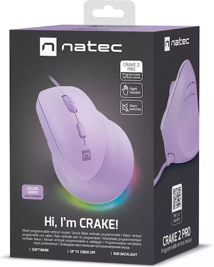 Natec Crake 2 Pro Ενσύρματο Εργονομικό Ποντίκι Μωβ